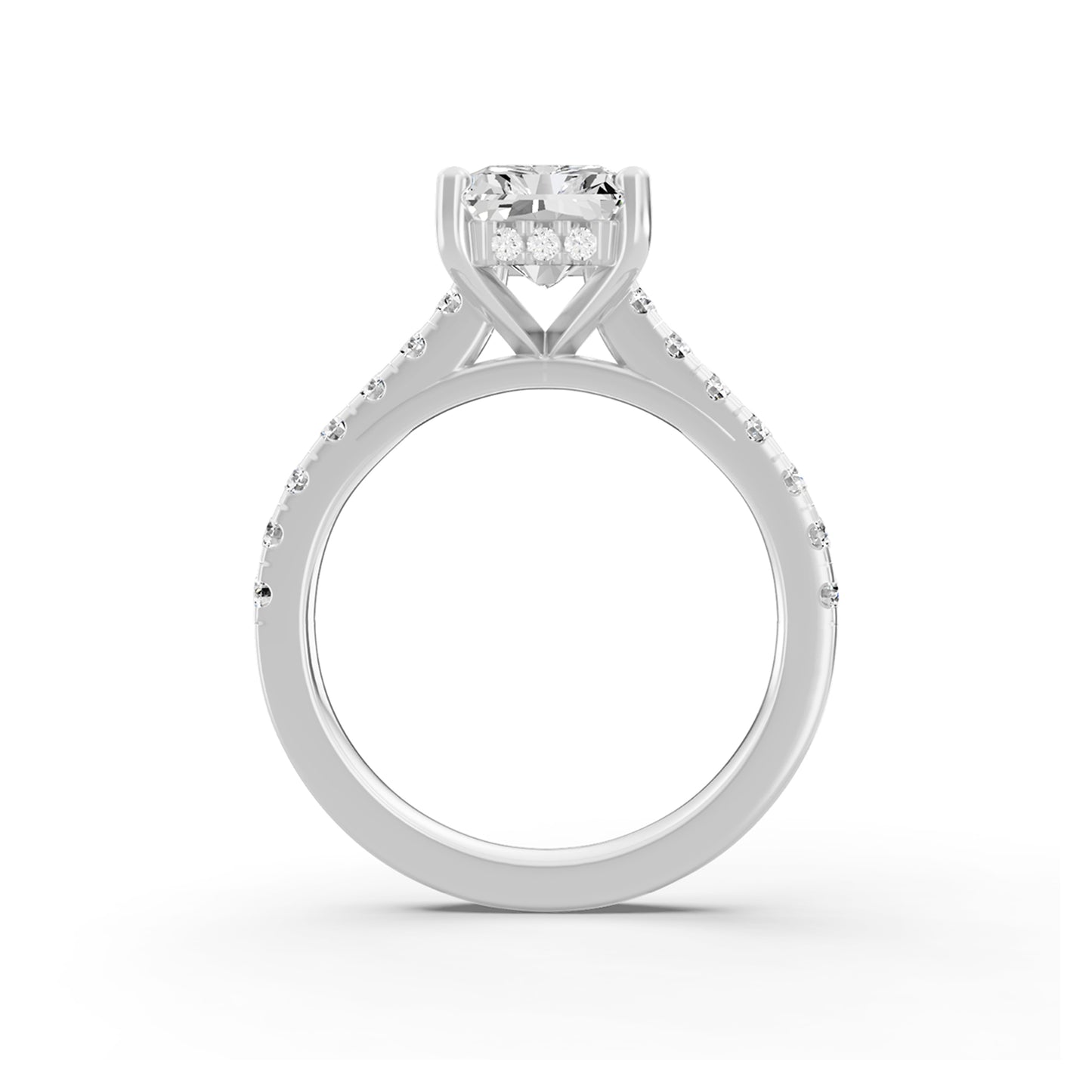 0.75 Carat To 5 Carat Radiant Shape Lab Grown Diamond 14k White Gold Cathedral Hidden Halo Solitaire Engagement Ring (D-F Color and VS Clarity)
