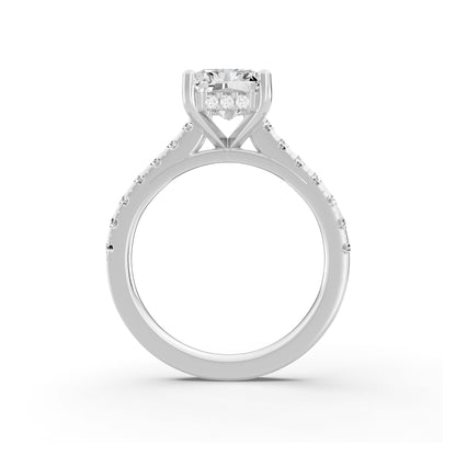 0.75 Carat To 5 Carat Radiant Shape Lab Grown Diamond 14k White Gold Cathedral Hidden Halo Solitaire Engagement Ring (D-F Color and VS Clarity)