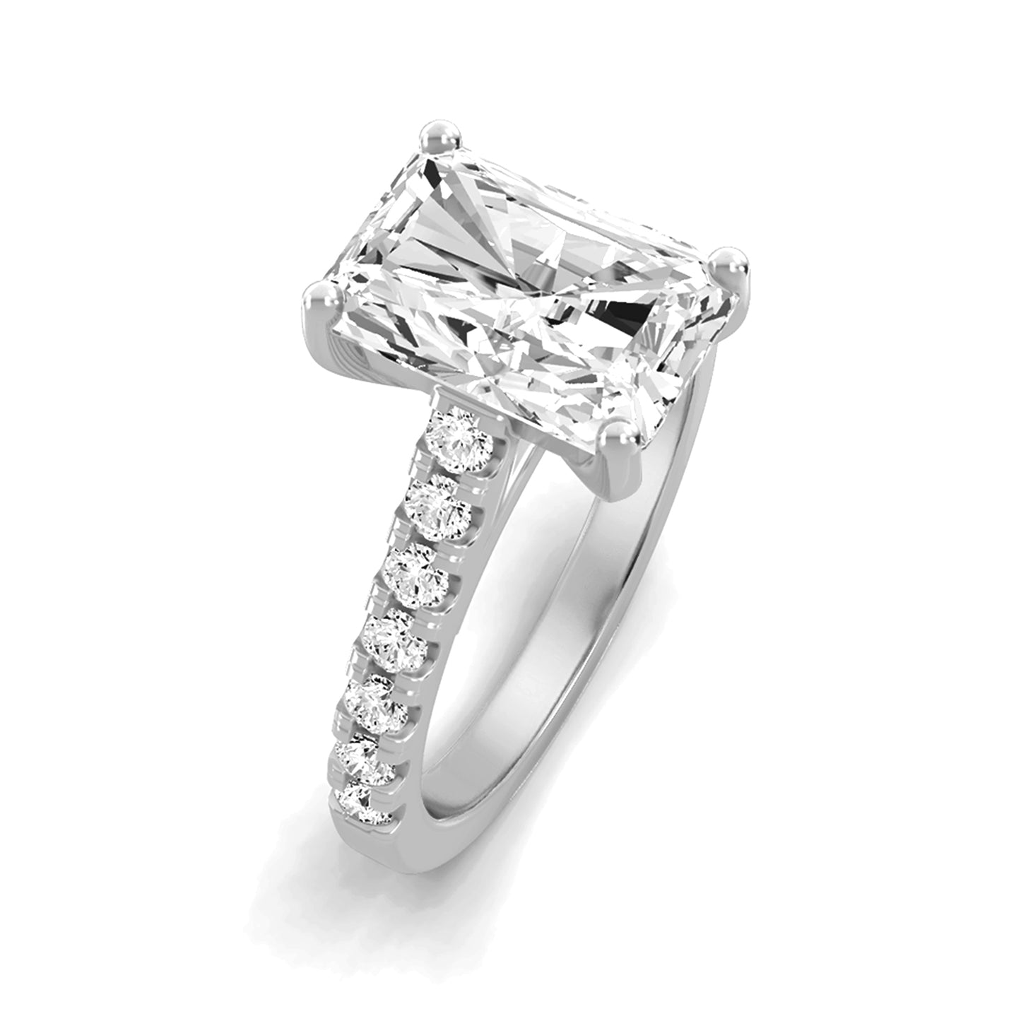 0.75 Carat To 5 Carat Radiant Shape Lab Grown Diamond 14k White Gold Cathedral Solitaire Engagement Ring (D-F Color and VS Clarity)