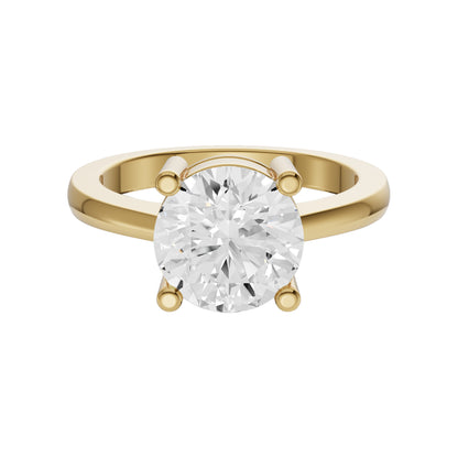 1.00 Carat To 3.00 Carat Round Cut Lab Grown Diamond 14K Yellow Gold Basket Regular Shank Solitaire Engagement Band Ring (E-F Color and VS1 Clarity)