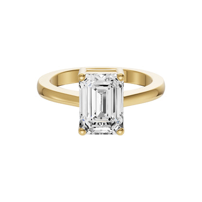 1.00 Carat To 3.00 Carat Emerald Cut Lab Grown Diamond 14K Yellow Gold Basket Regular Shank Solitaire Engagement Band Ring (E-F Color and VS1 Clarity)