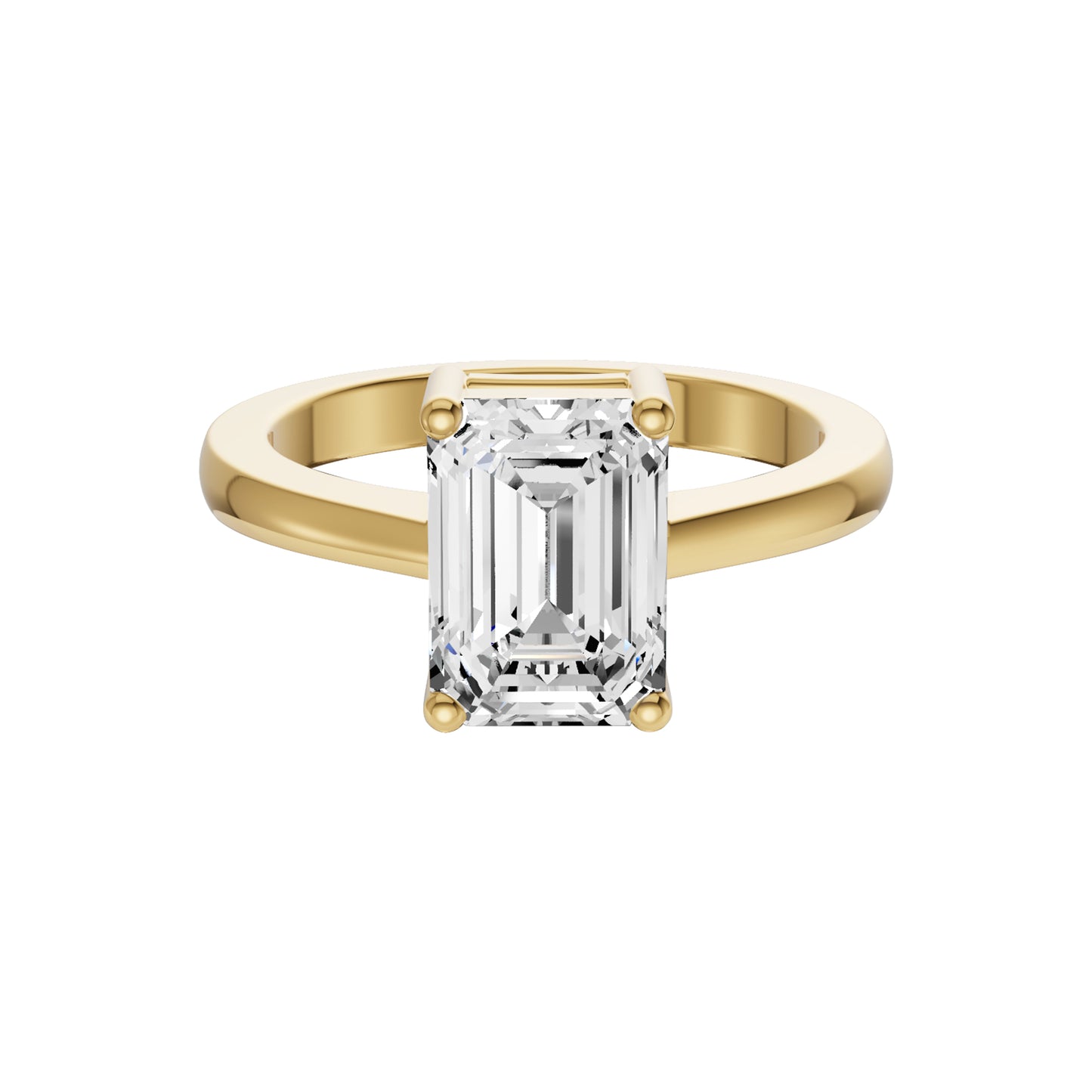 1.00 Carat To 3.00 Carat Emerald Cut Lab Grown Diamond 14K Yellow Gold Basket Regular Shank Solitaire Engagement Band Ring (E-F Color and VS1 Clarity)