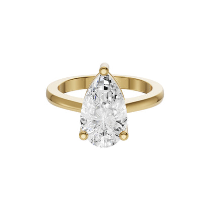 1.00 Carat To 3.00 Carat Pear Cut Lab Grown Diamond 14K Yellow Gold Basket Regular Shank Solitaire Engagement Band Ring (E-F Color and VS1 Clarity)