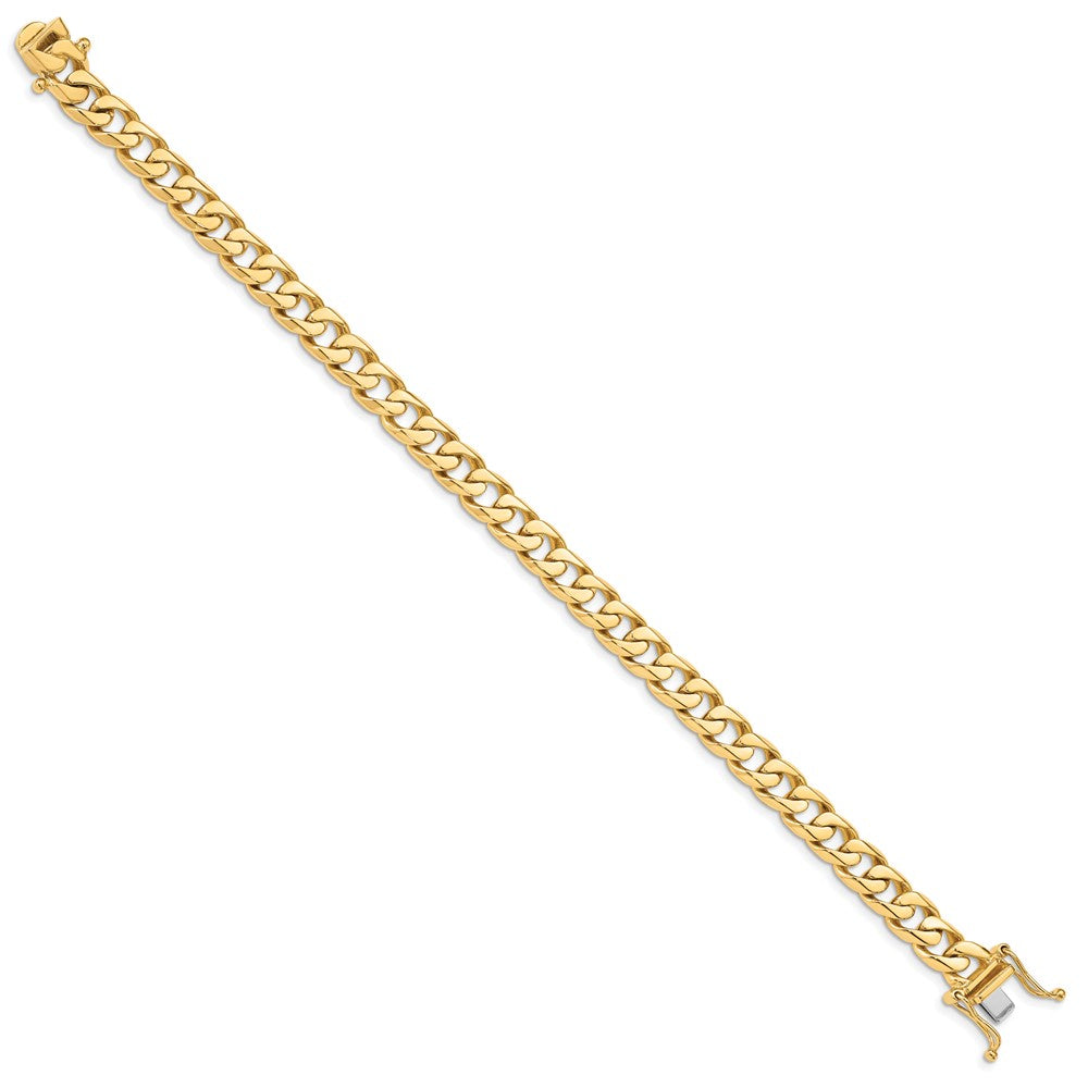 14k Yellow Gold 7.5mm Hand Polished Flat Beveled Curb Link Bracelet 8 inch with Box Catch Clasp