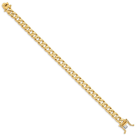 14k Yellow Gold 7.5mm Hand Polished Flat Beveled Curb Link Bracelet 8 inch with Box Catch Clasp