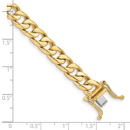 14k Yellow Gold 7.5mm Hand Polished Flat Beveled Curb Link Bracelet 9" with Box Catch Clasp