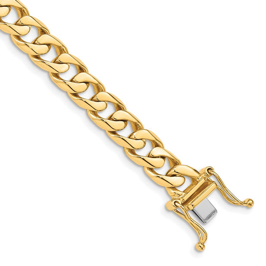 14k Yellow Gold 7.5mm Hand Polished Flat Beveled Curb Link Bracelet 9" with Box Catch Clasp
