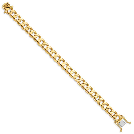 14k Yellow Gold 9.7mm Hand Polished Flat Beveled Curb Link Bracelet 8" with Box Catch Clasp