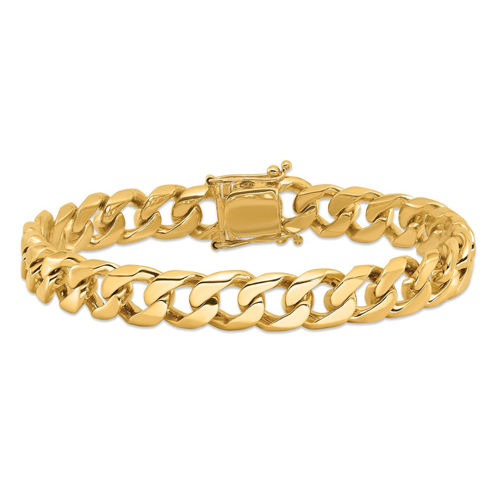 14k Yellow Gold 9.7mm Hand Polished Flat Beveled Curb Link Bracelet 8" with Box Catch Clasp