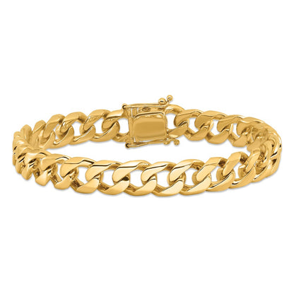 14k Yellow Gold 9.7mm Hand Polished Flat Beveled Curb Link Bracelet 8" with Box Catch Clasp