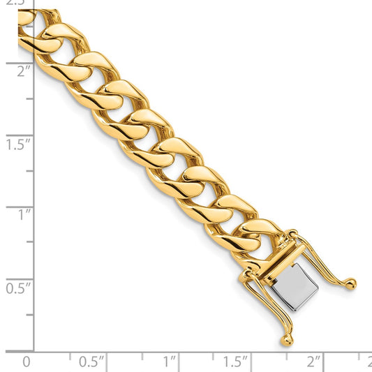 14k Yellow Gold 9.7mm Hand Polished Flat Beveled Curb Link Bracelet 9" with Box Catch Clasp