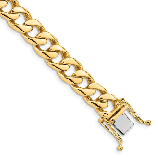 14k Yellow Gold 9.7mm Hand Polished Flat Beveled Curb Link Bracelet 8" with Box Catch Clasp