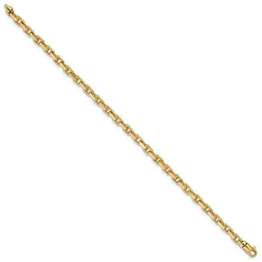 14k Yellow Gold 5mm Hand Polished Fancy Link Bracelet 7.25" with Lobster Clasp