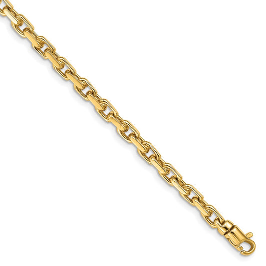 14k Yellow Gold 4.2mm Hand Polished Fancy Link Chain Bracelet 9" with Lobster Clasp
