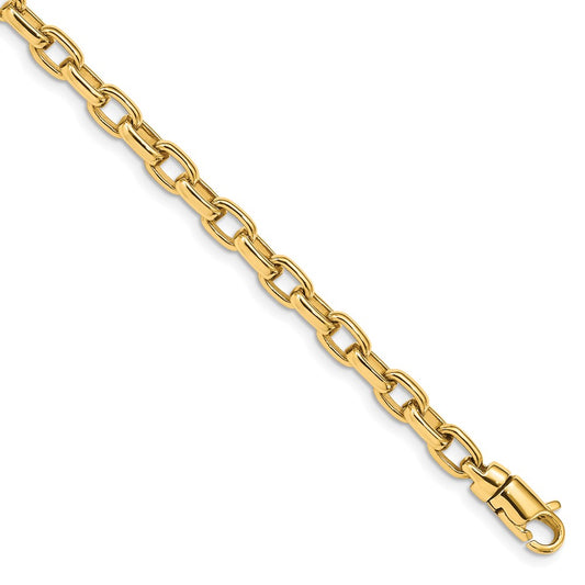 14k Yellow Gold 5mm Hand Polished Fancy Link Bracelet 7.25" with Lobster Clasp