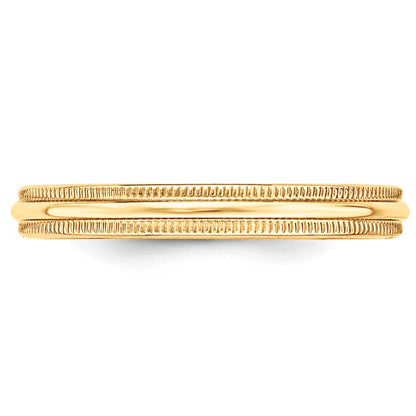 14k Yellow Gold 3mm Milgrain Half Round Wedding Band Ring