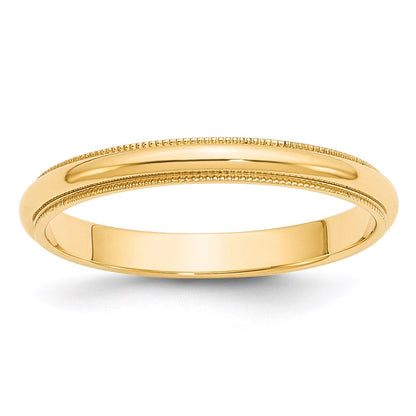 14k Yellow Gold 3mm Milgrain Half Round Wedding Band Ring