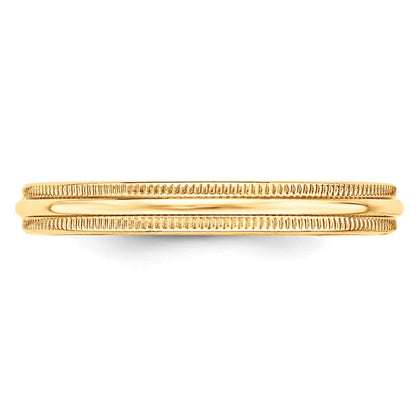 14k Yellow Gold 3mm Lightweight Milgrain Half Round Wedding Band Ring