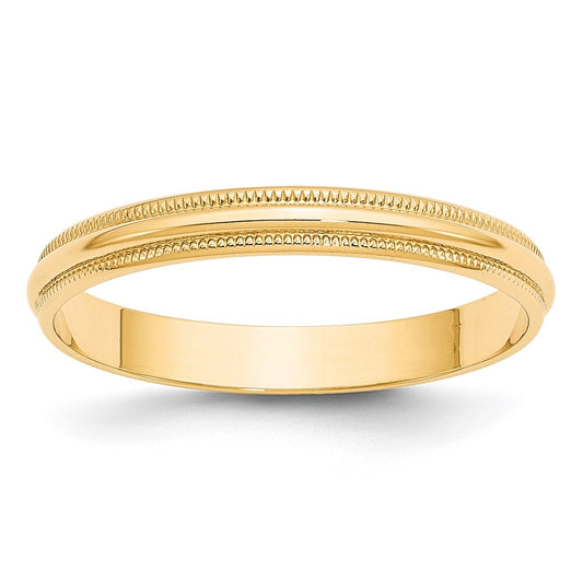 14k Yellow Gold 3mm Lightweight Milgrain Half Round Wedding Band Ring