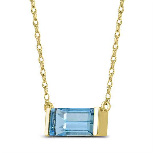 10K Yellow Gold Swiss Blue Topaz Pendant Necklace 18"