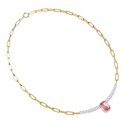 4.50 Carat  Pink Sapphire & Lab Grown Diamond Necklace 18"