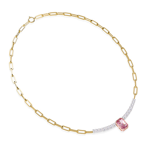 4.50 Carat  Pink Sapphire & Lab Grown Diamond Necklace 18"