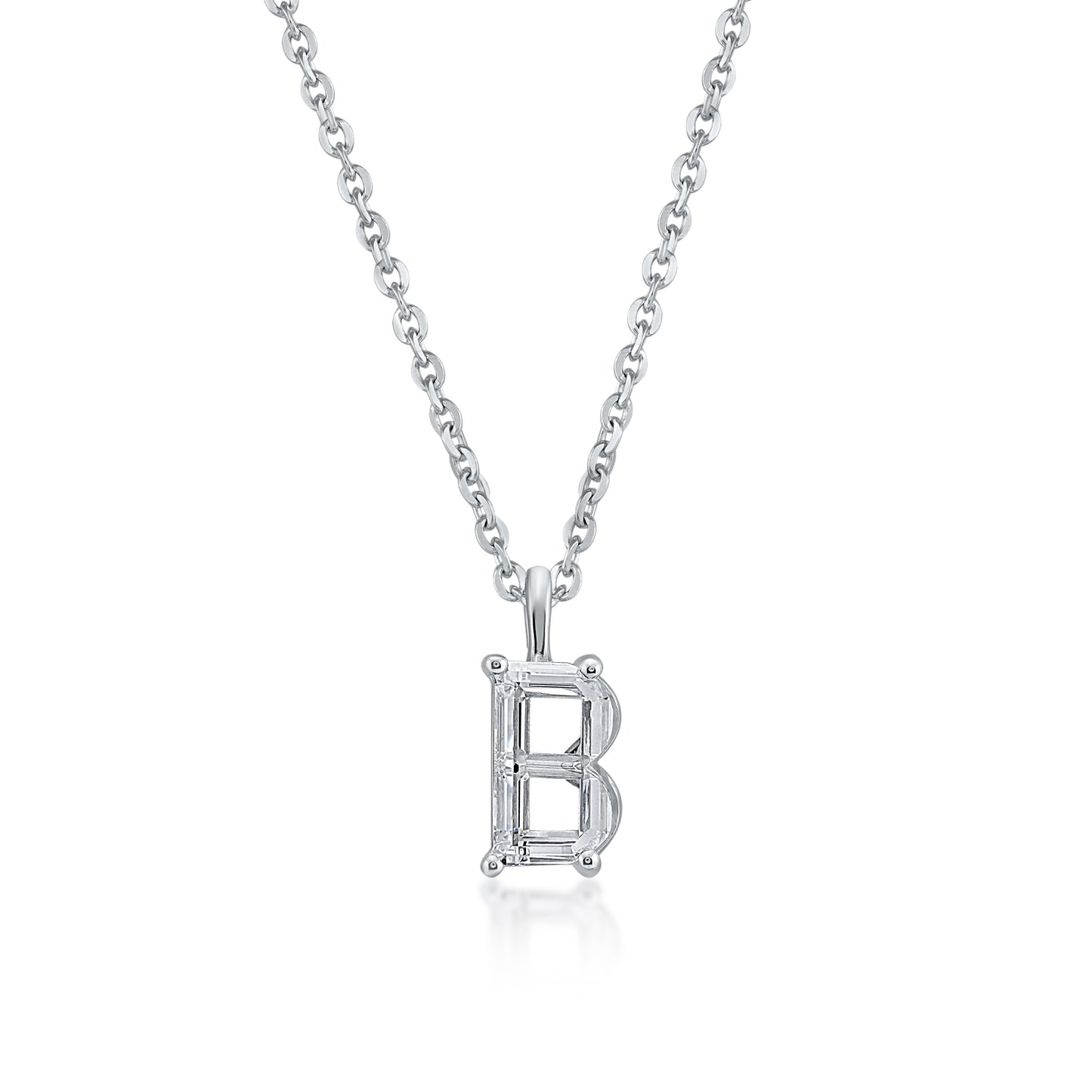 14k White Gold Lab-Grown Diamond Alphabet Initial Pendant Necklace VS Clarity EF Color