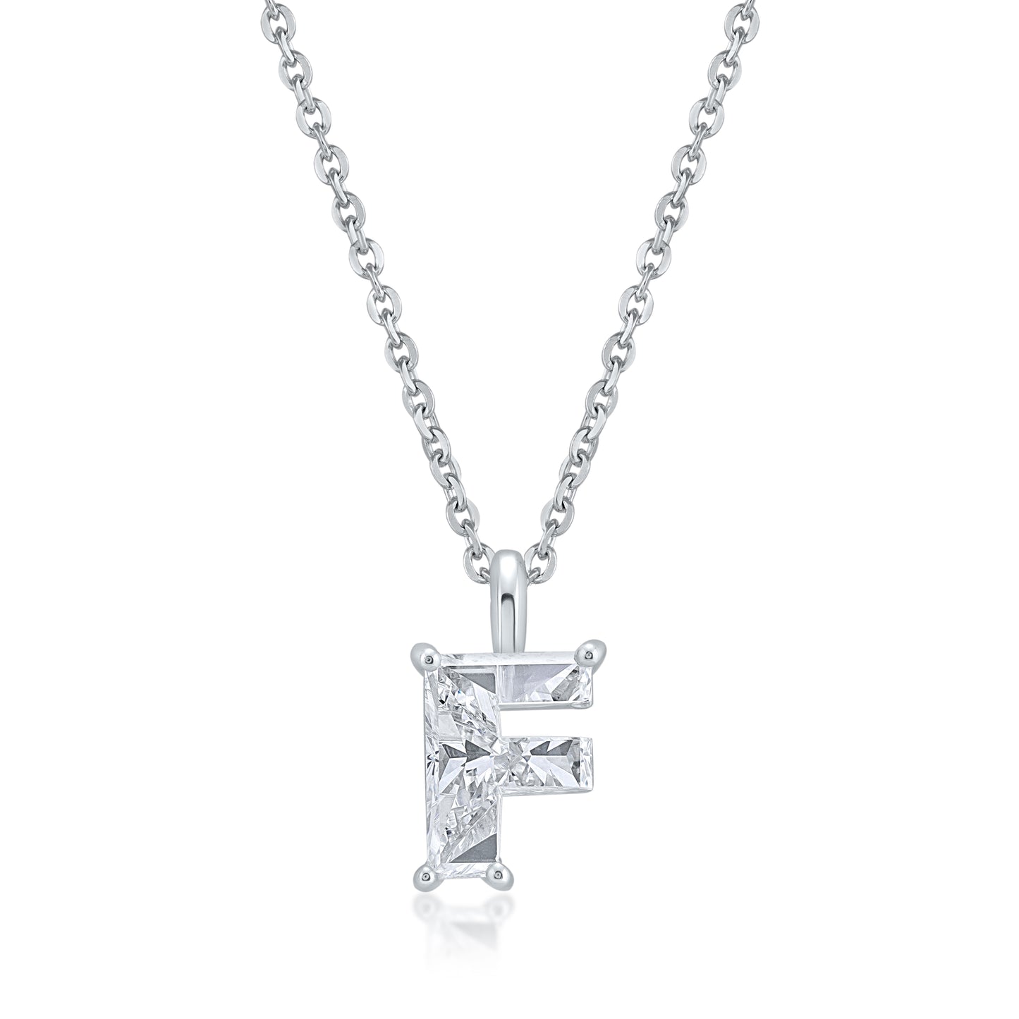 14k White Gold Lab-Grown Diamond Alphabet Initial Pendant Necklace VS Clarity EF Color