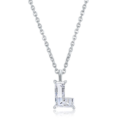 14k White Gold Lab-Grown Diamond Alphabet Initial Pendant Necklace VS Clarity EF Color