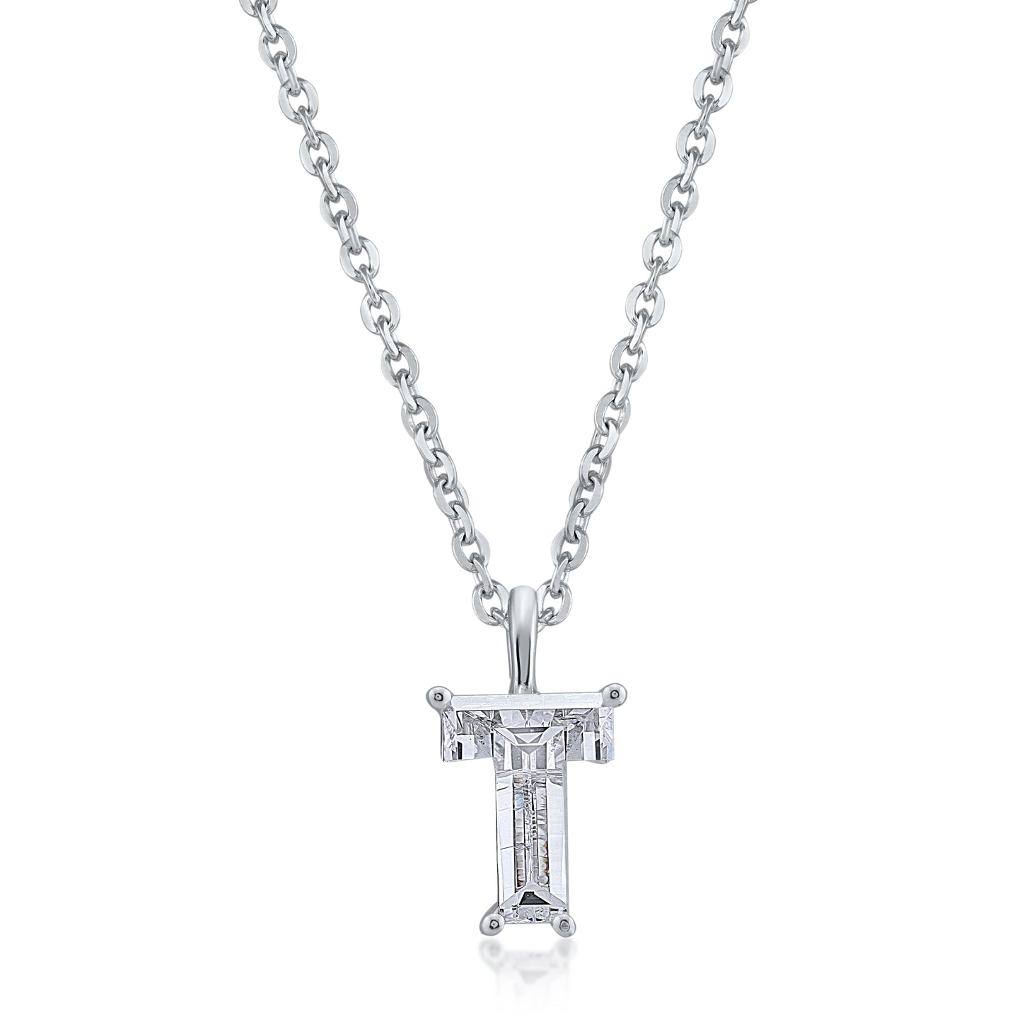 14k White Gold Lab-Grown Diamond Alphabet Initial Pendant Necklace VS Clarity EF Color