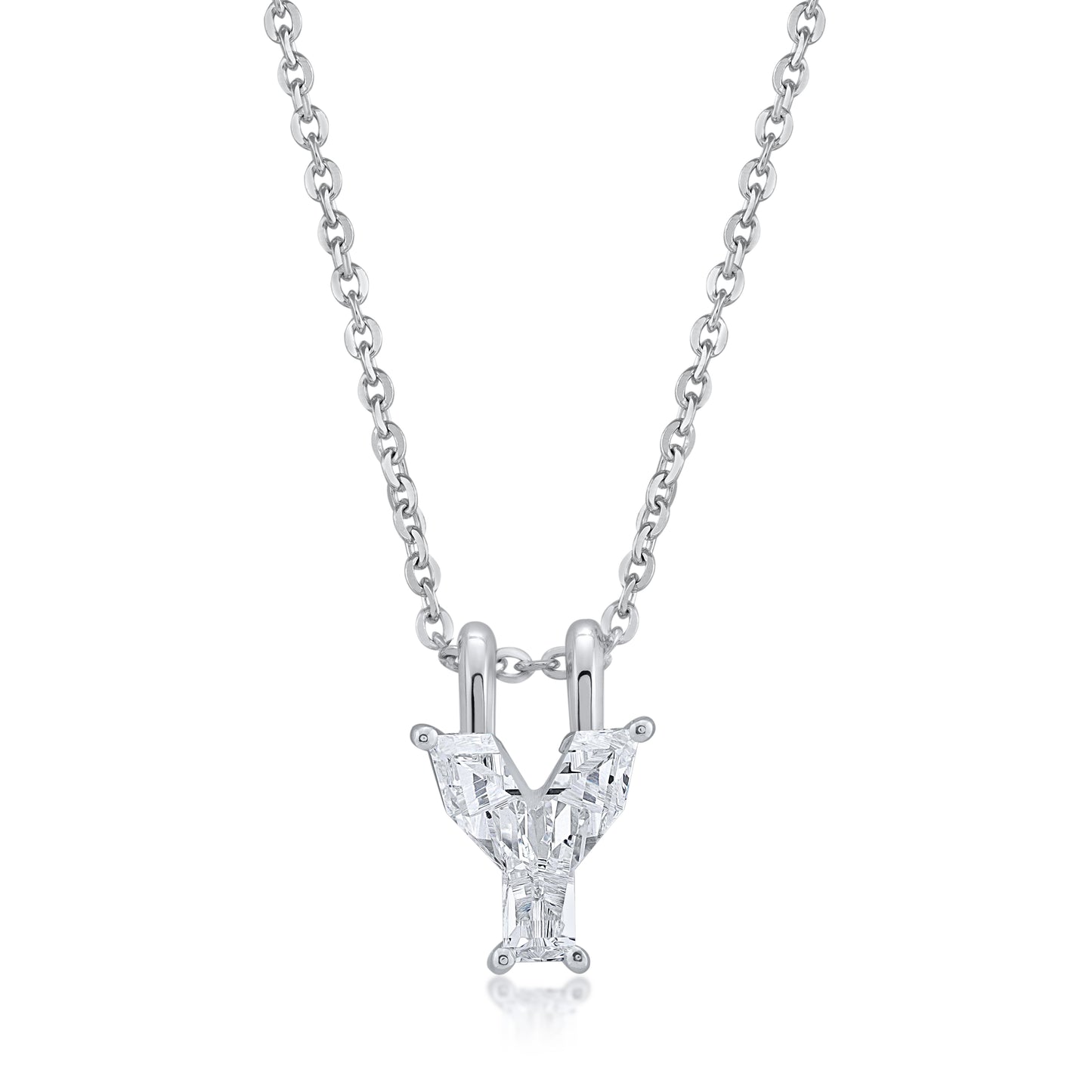 14k White Gold Lab-Grown Diamond Alphabet Initial Pendant Necklace VS Clarity EF Color
