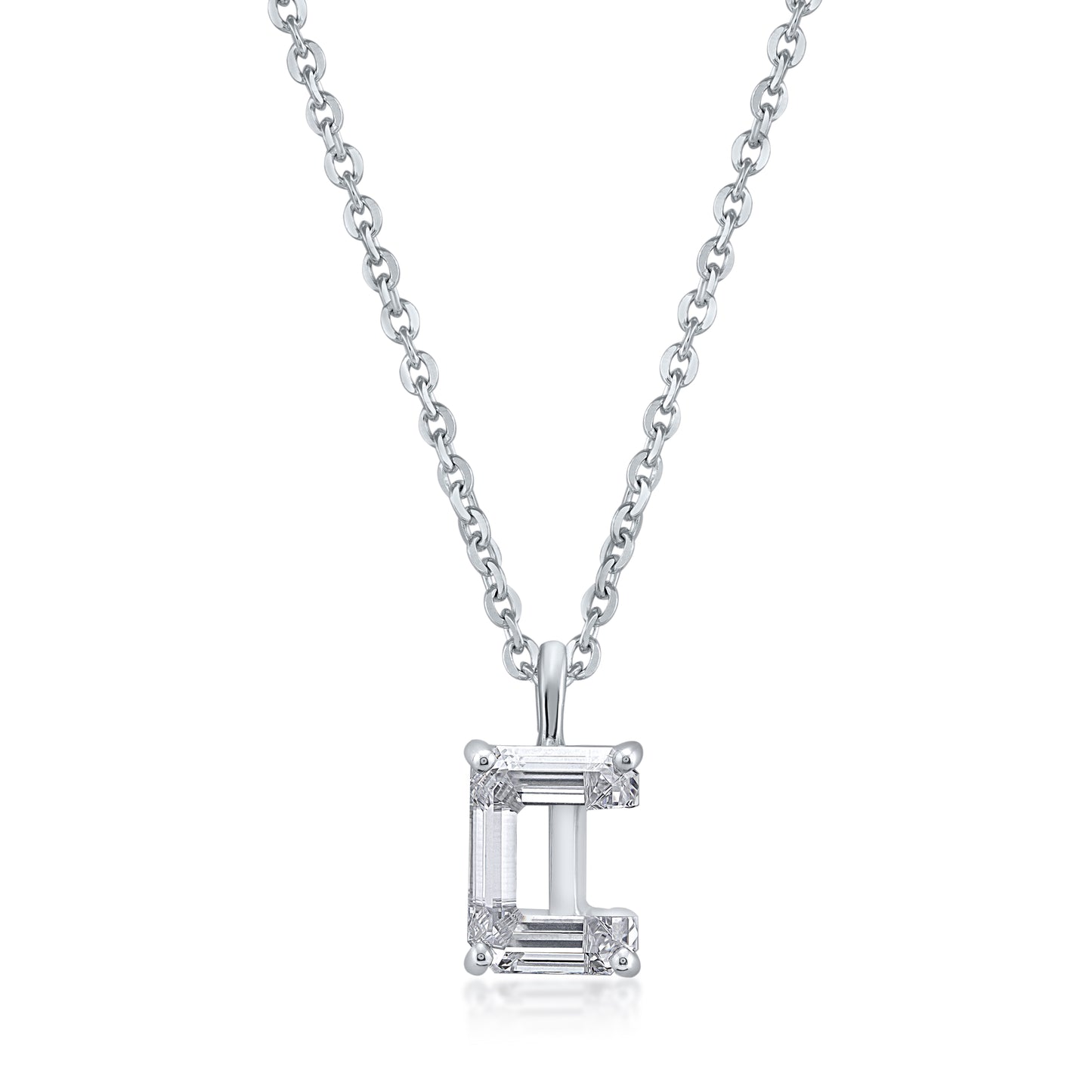 14k White Gold Lab-Grown Diamond Alphabet Initial Pendant Necklace VS Clarity EF Color