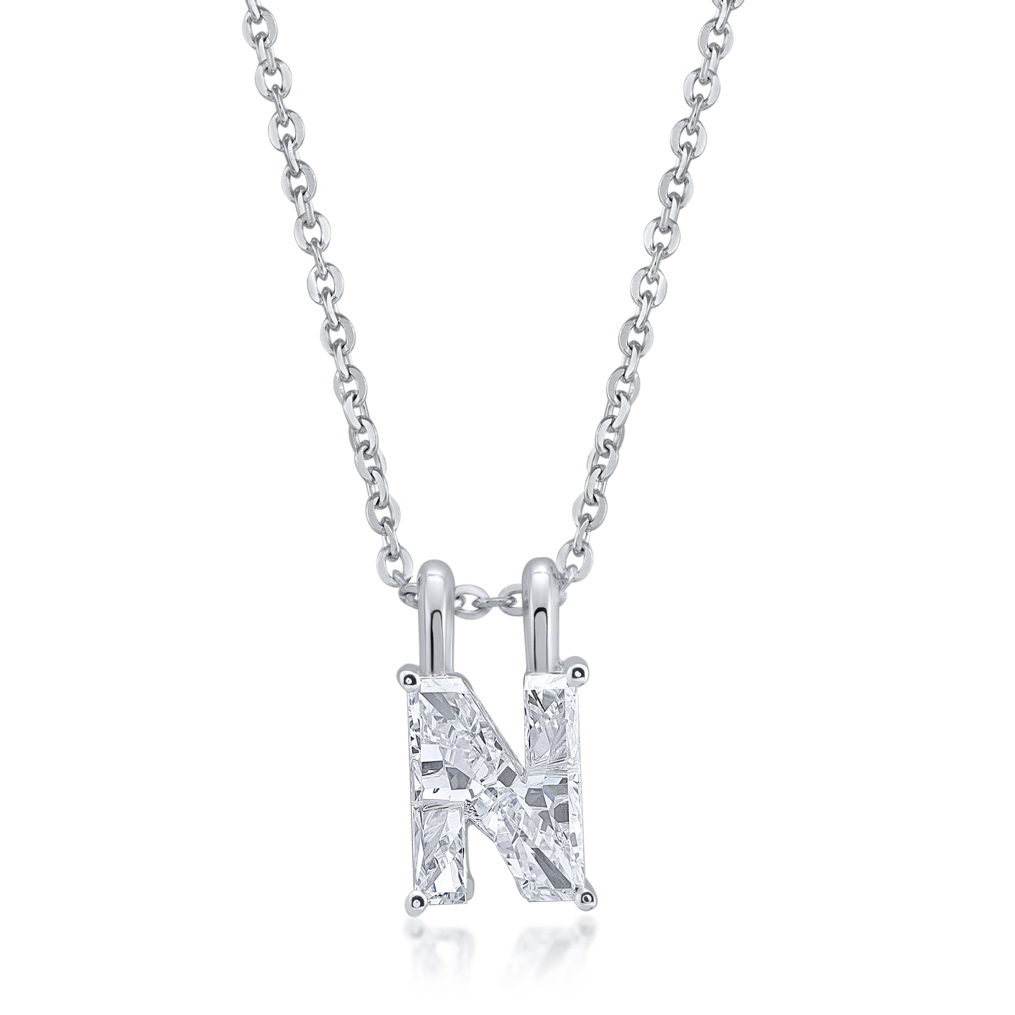 14k White Gold Lab-Grown Diamond Alphabet Initial Pendant Necklace VS Clarity EF Color