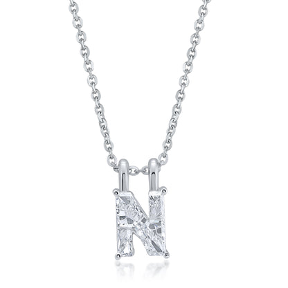 14k White Gold Lab-Grown Diamond Alphabet Initial Pendant Necklace VS Clarity EF Color