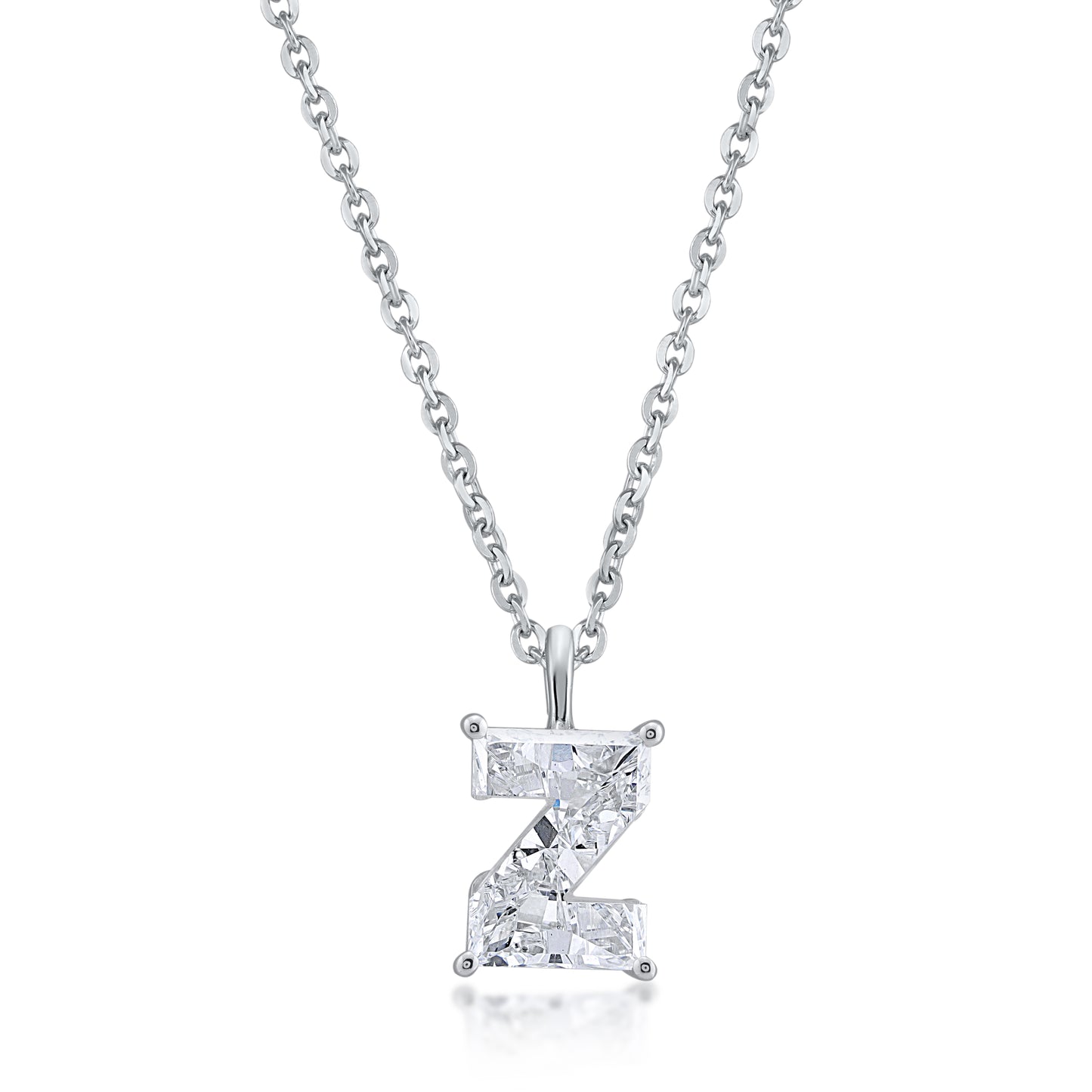 14k White Gold Lab-Grown Diamond Alphabet Initial Pendant Necklace VS Clarity EF Color