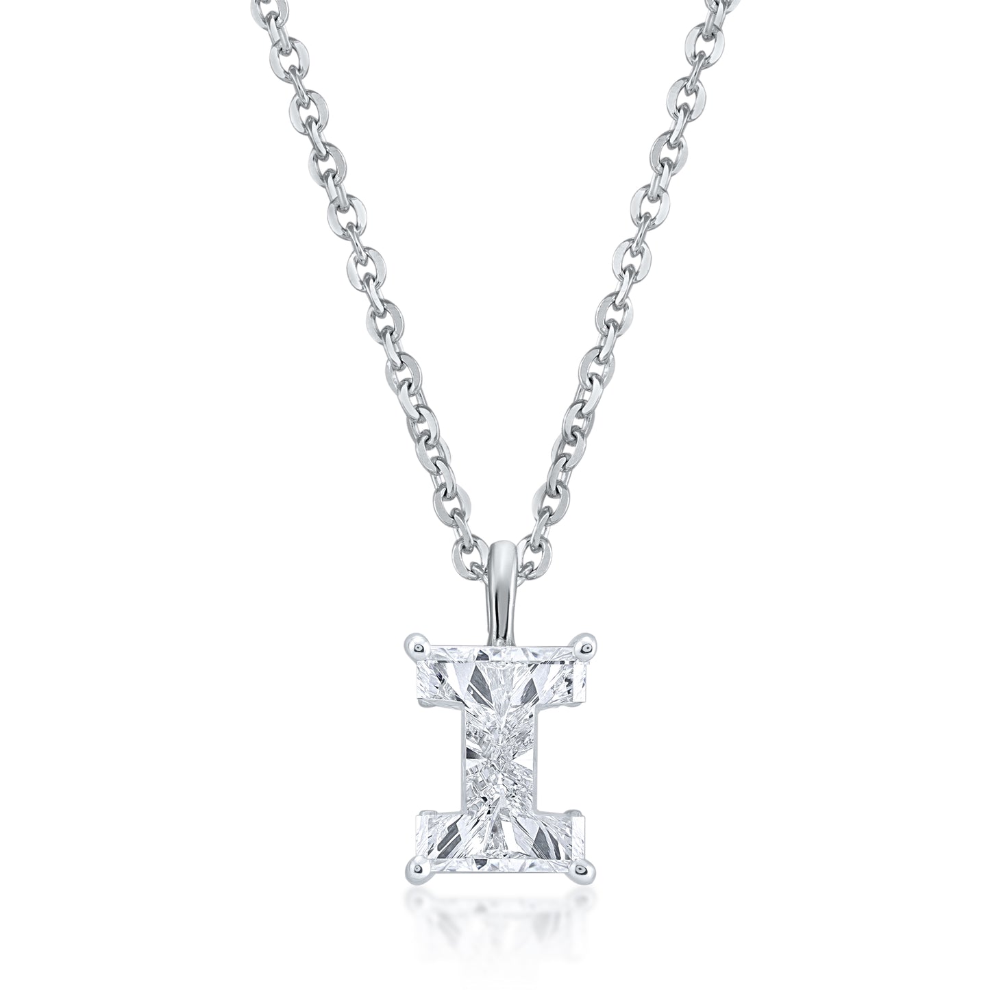 14k White Gold Lab-Grown Diamond Alphabet Initial Pendant Necklace VS Clarity EF Color