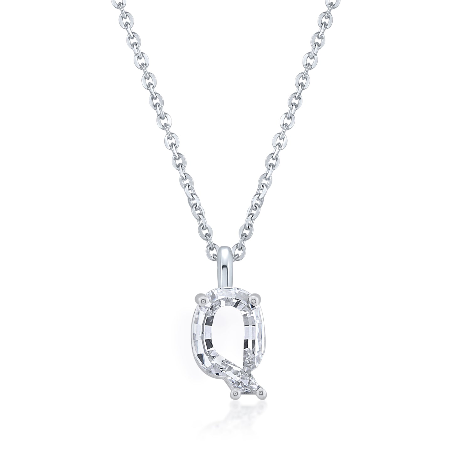 14k White Gold Lab-Grown Diamond Alphabet Initial Pendant Necklace VS Clarity EF Color