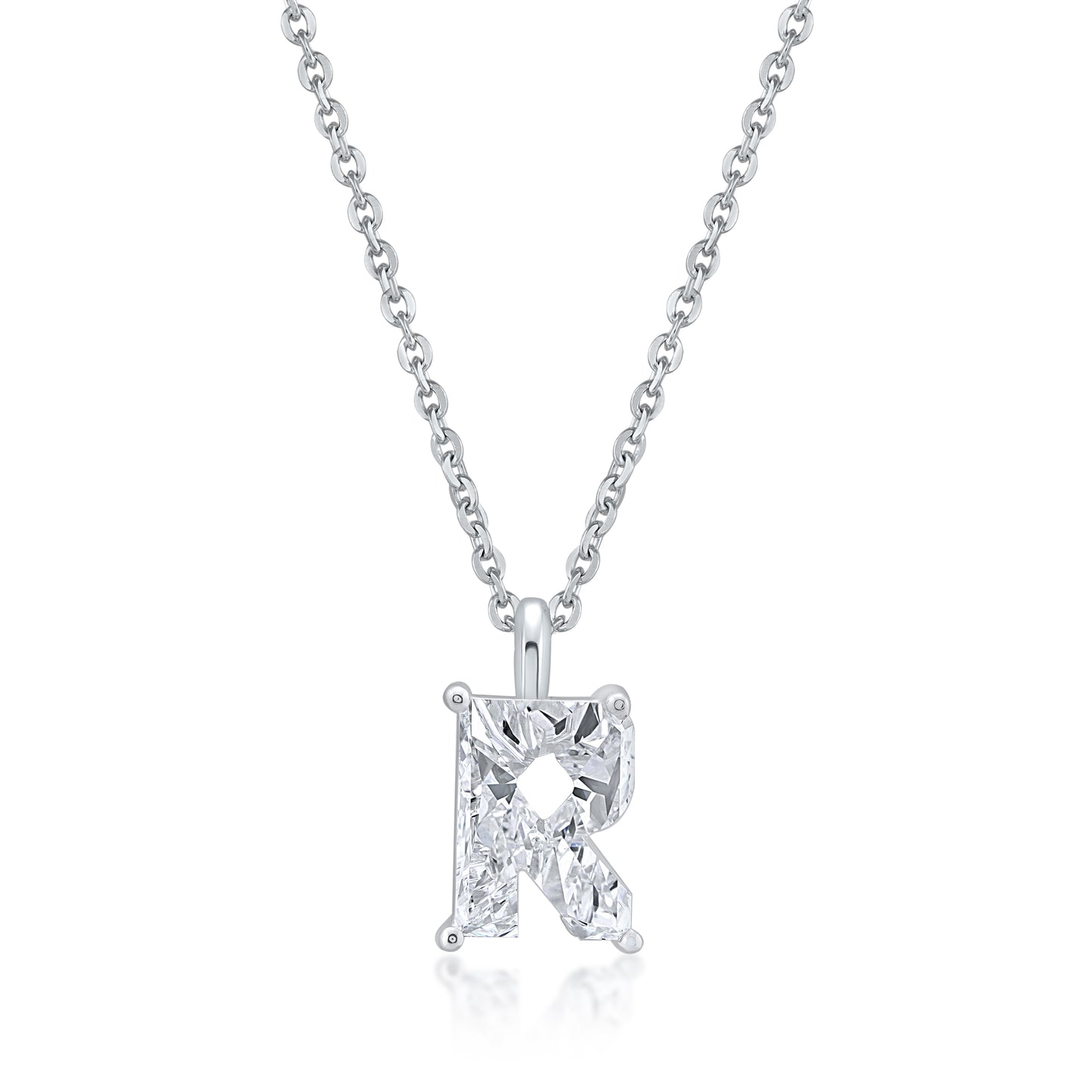 14k White Gold Lab-Grown Diamond Alphabet Initial Pendant Necklace VS Clarity EF Color