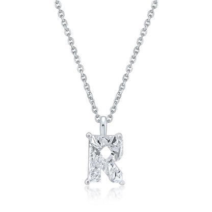 14k White Gold Lab-Grown Diamond Alphabet Initial Pendant Necklace VS Clarity EF Color