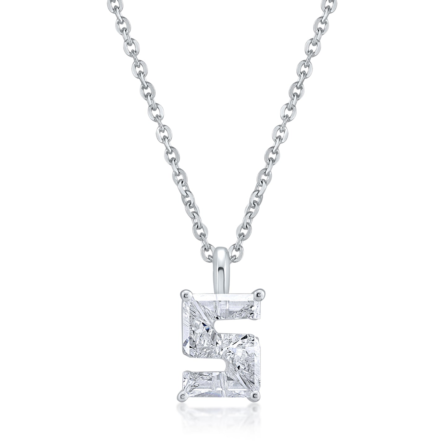 14k White Gold Lab-Grown Diamond Alphabet Initial Pendant Necklace VS Clarity EF Color