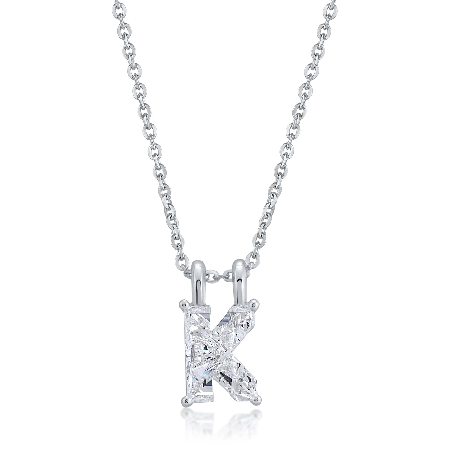 14k White Gold Lab-Grown Diamond Alphabet Initial Pendant Necklace VS Clarity EF Color