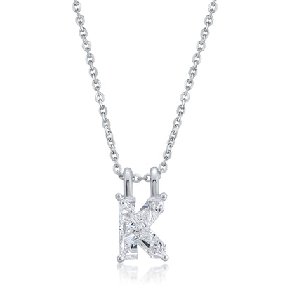 14k White Gold Lab-Grown Diamond Alphabet Initial Pendant Necklace VS Clarity EF Color