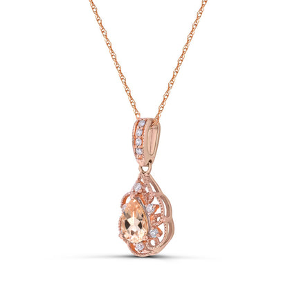 10K Rose Gold Morganite and Diamond Pendant Necklace 18"