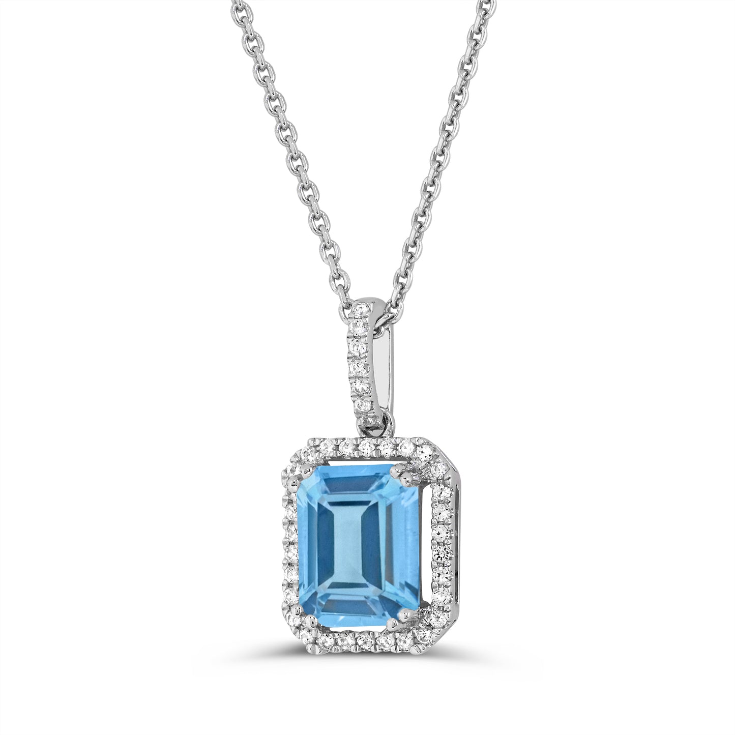 10K White Gold Swiss Blue Topaz and Genuine White Zircon Pendant Necklacev 18"