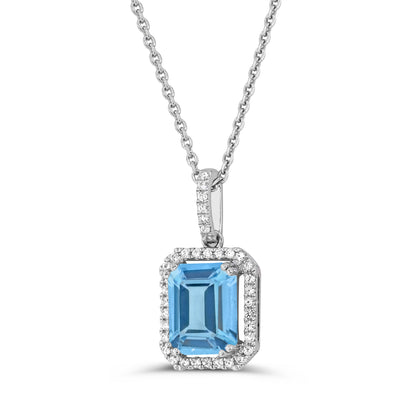 10K White Gold Swiss Blue Topaz and Genuine White Zircon Pendant Necklacev 18"