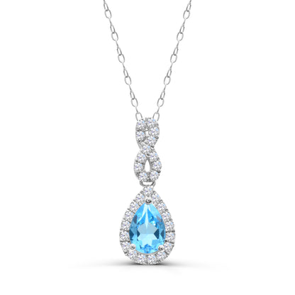 Sterling Silver Swiss Blue Topaz with White Zircon Pendant Necklace 18"