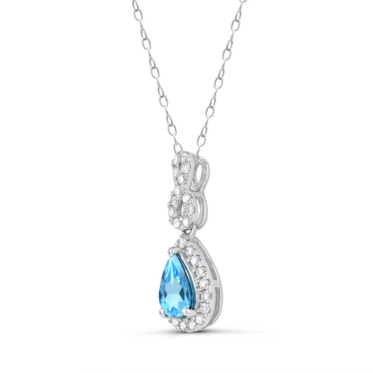 Sterling Silver Swiss Blue Topaz with White Zircon Pendant Necklace 18"