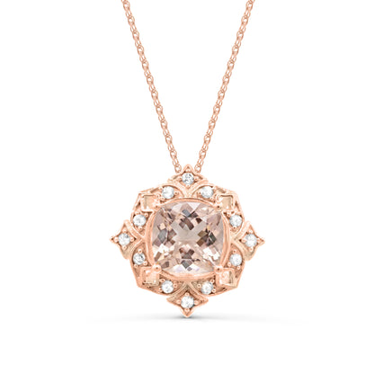 10K Rose Gold Morganite with Diamond Pendant Necklace 18"