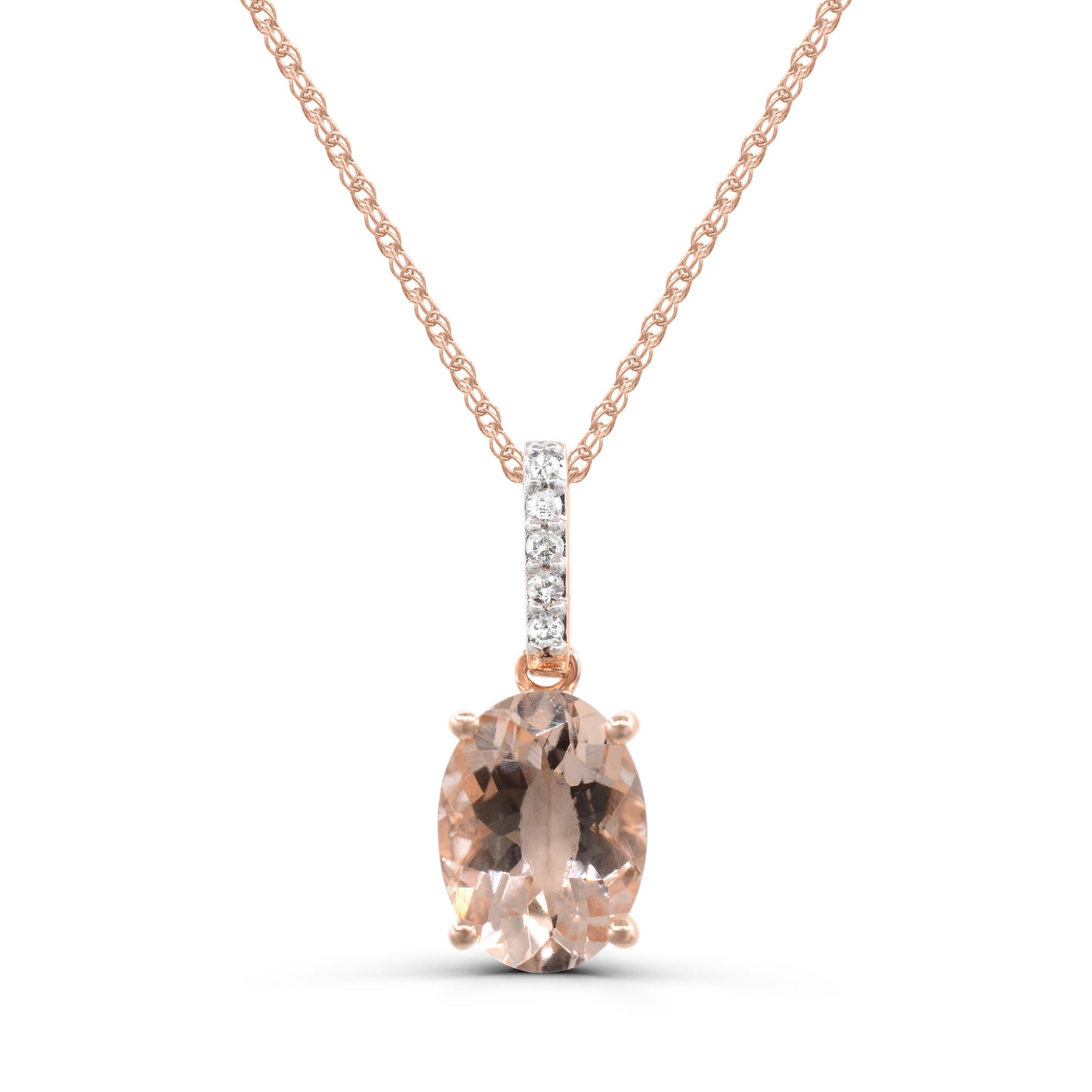 10K Rose Gold Morganite with Diamonds Accent Pendant Necklace 18"