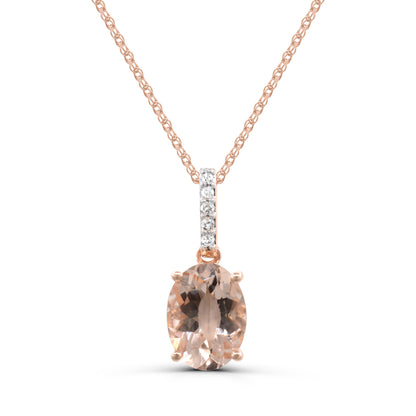 10K Rose Gold Morganite with Diamonds Accent Pendant Necklace 18"